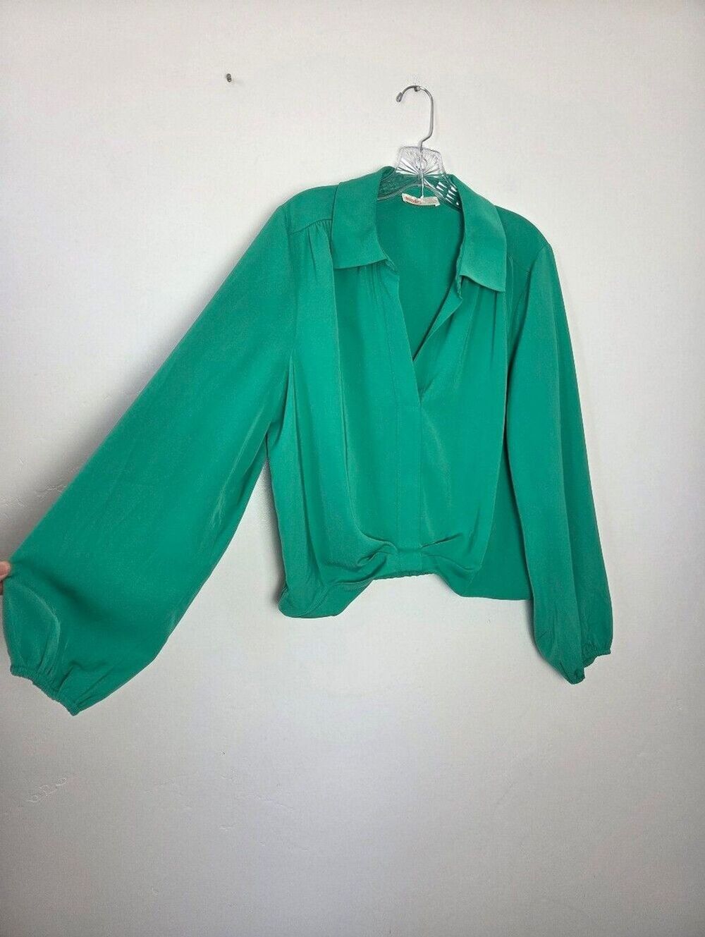 Intempo Kelly Green Blouse Balloon Sleeve Crop Office Career Preppy Academia L
